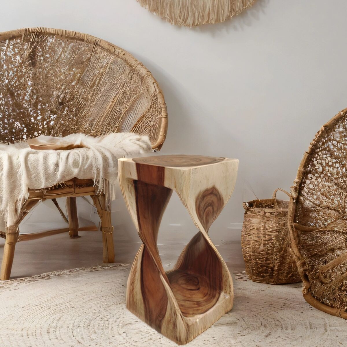 Handmade Timber Twist Side Table / Corner Stool / Plant Stand