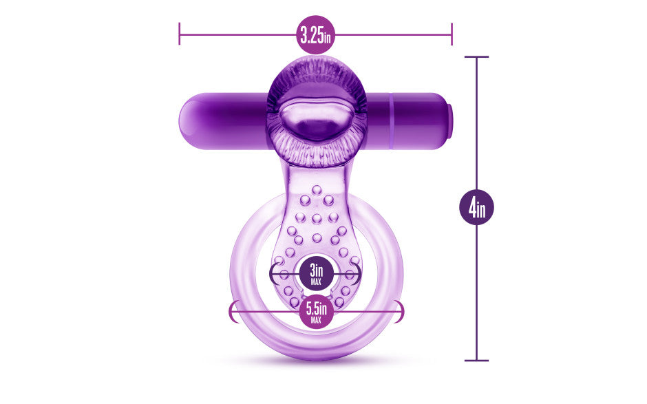 Play With Me Lick It Vibrating Double Strap Cock Ring Purple