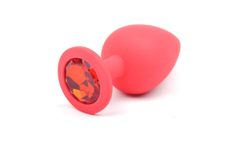 Red Silicone Anal Plug Large w Red Diamond