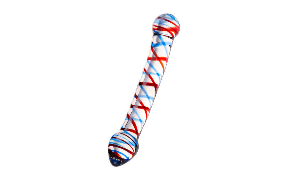 Sexus Glass Dildo Curved Blue/Red 20 cm