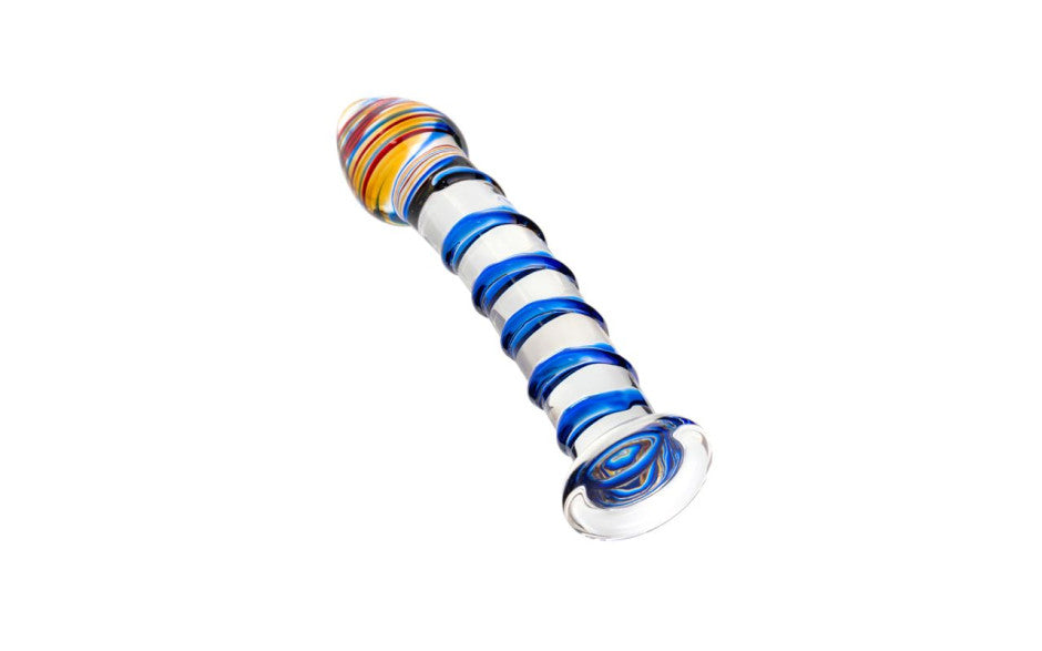 Sexus Glass Dildo Blue Swirls 18cm