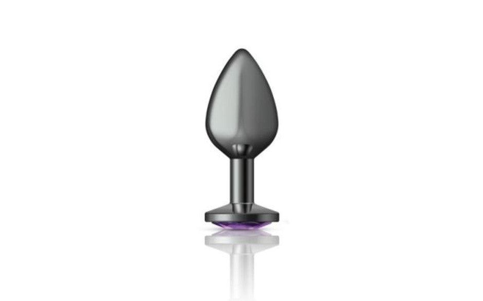 Cheeky Charms Gunmetal Round Butt Plug w Purple Jewel Medium