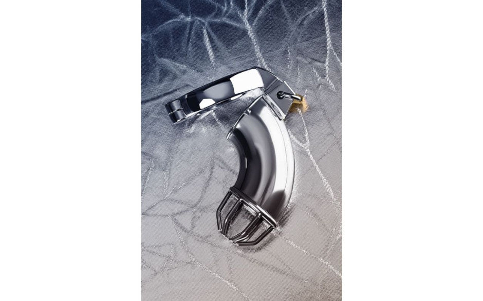 Silver Metal Cock Cage w Rings and Lock