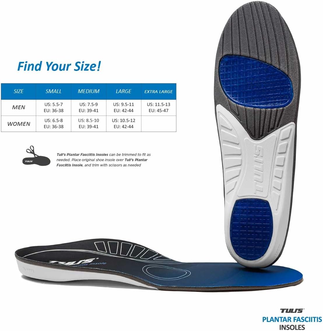 Tuli's Plantar Fasciitis Insoles / Orthotics - Full Length Arch Support Inserts for Flat Feet, High Arches, and Heel Pain Relief