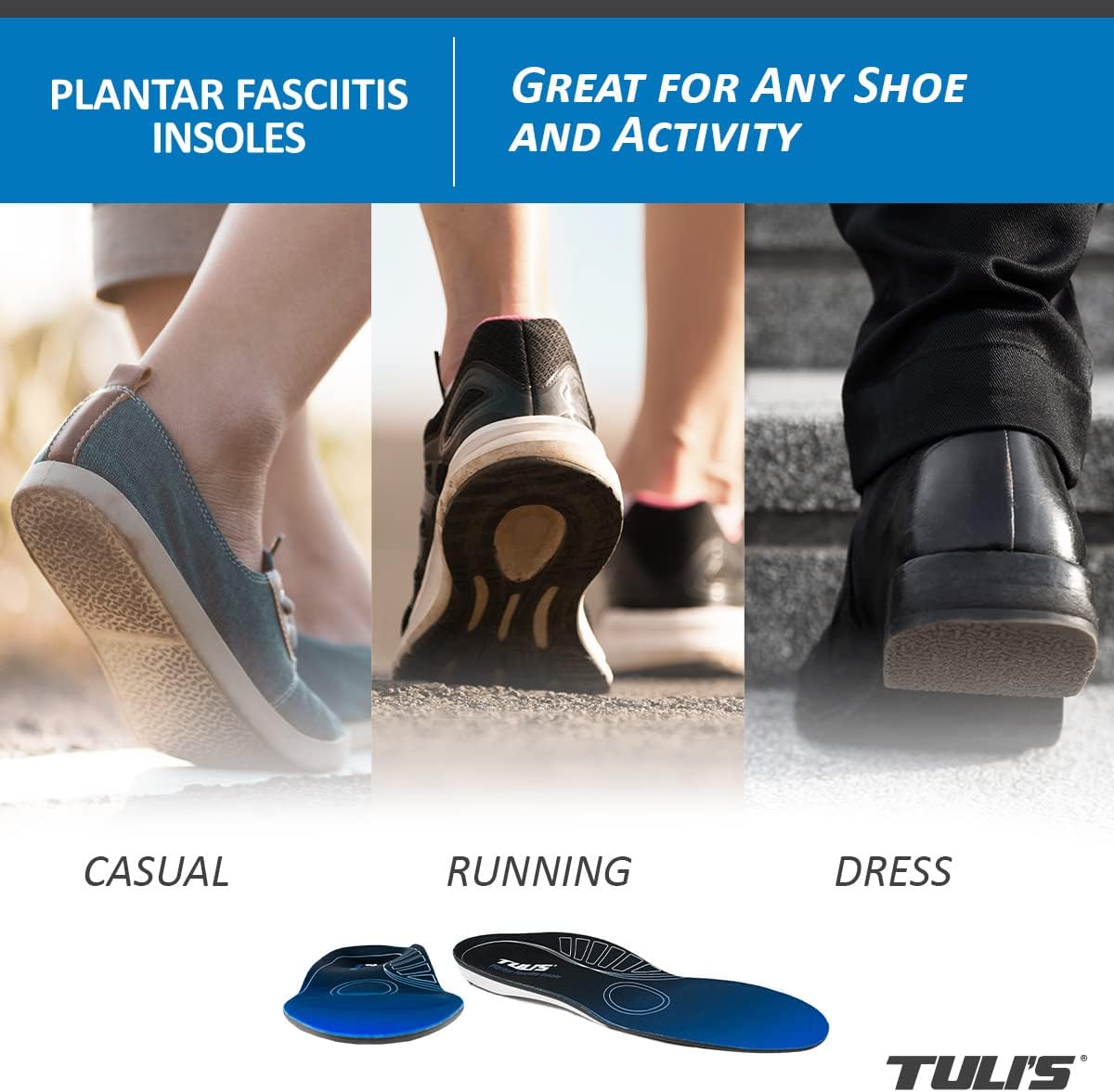 Tuli's Plantar Fasciitis Insoles / Orthotics - Full Length Arch Support Inserts for Flat Feet, High Arches, and Heel Pain Relief