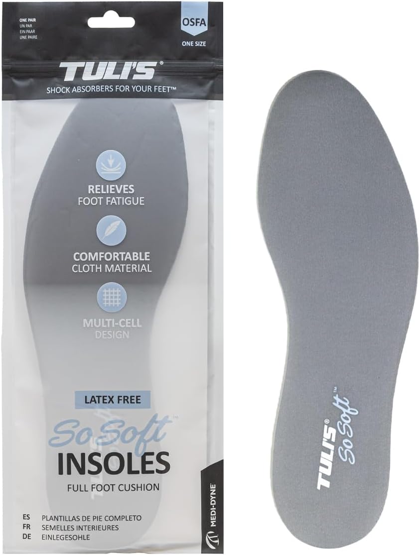 Tuli's So Soft Insoles - Thin, Comfortable Shoe Inserts for Foot Fatigue Relief, Trim-to-Fit Design