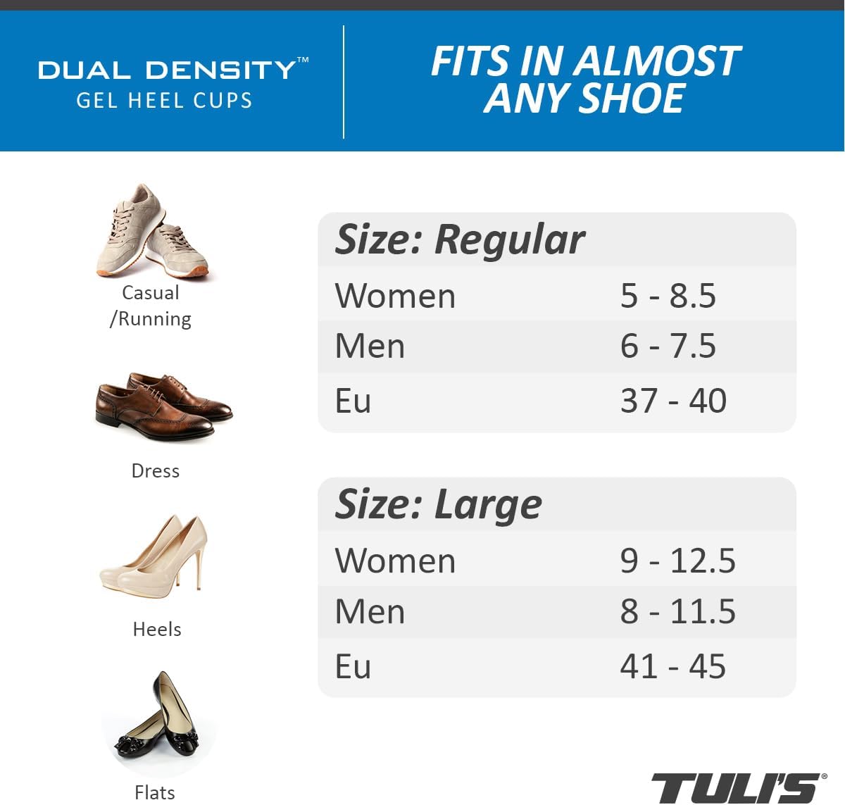 TuliGEL Polar Bears - Dual Density Gel Heel Cups Developed Specifically for Heel Spurs (Regular, Ladies)