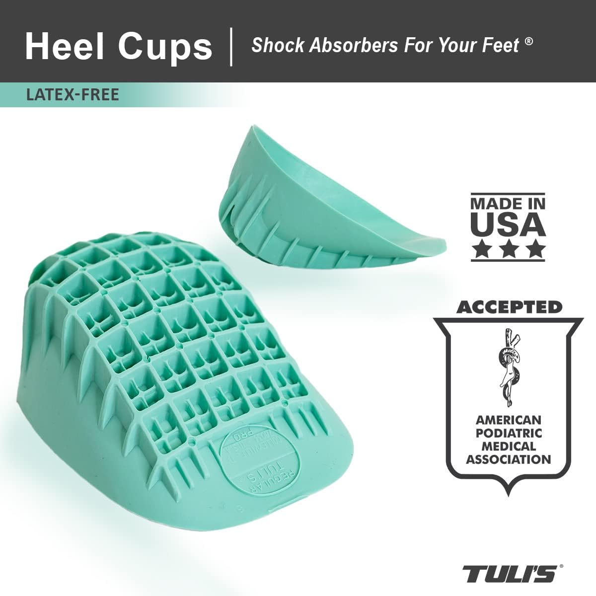 Tuli's Heavy Duty Heel Cups"Green" (2 Pair) - Pro Heel Cup Perfect for Sever's Disease, Plantar Fasciitis, Heel Protection - Small (Under 80 lbs)