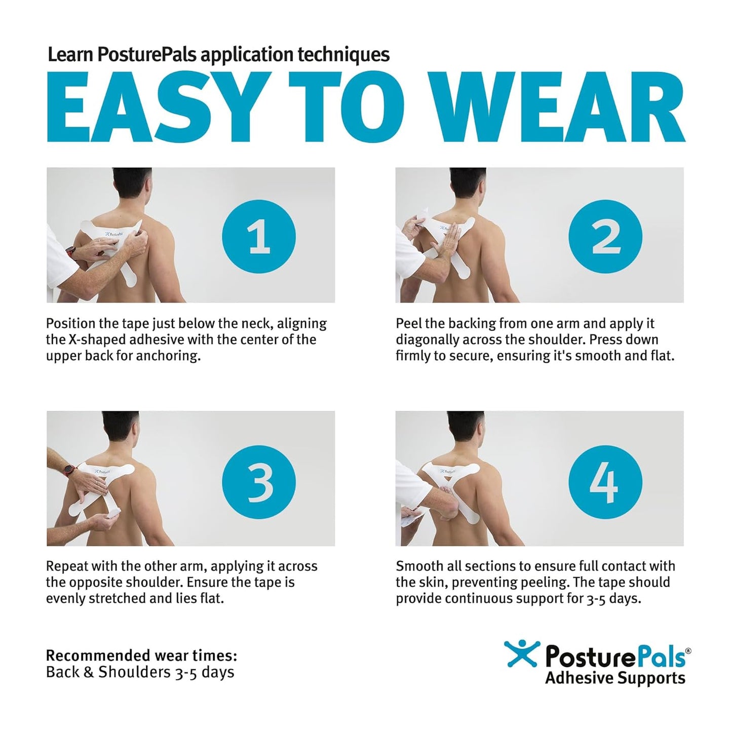 PosturePals X Shape Posture Corrector Support Tape – Large Pack of 5 | Waterproof, Versatile, Pregnancy & Injury Support