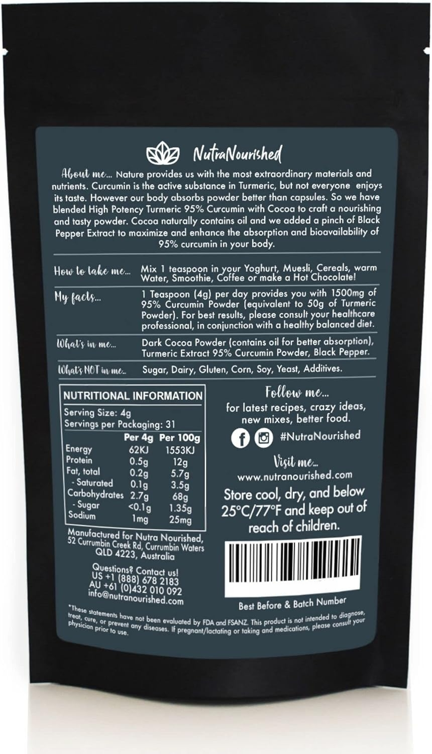 95% Organic Curcumin Extract Cocoa Flavour - Turmeric Powder With Black Pepper - 360g