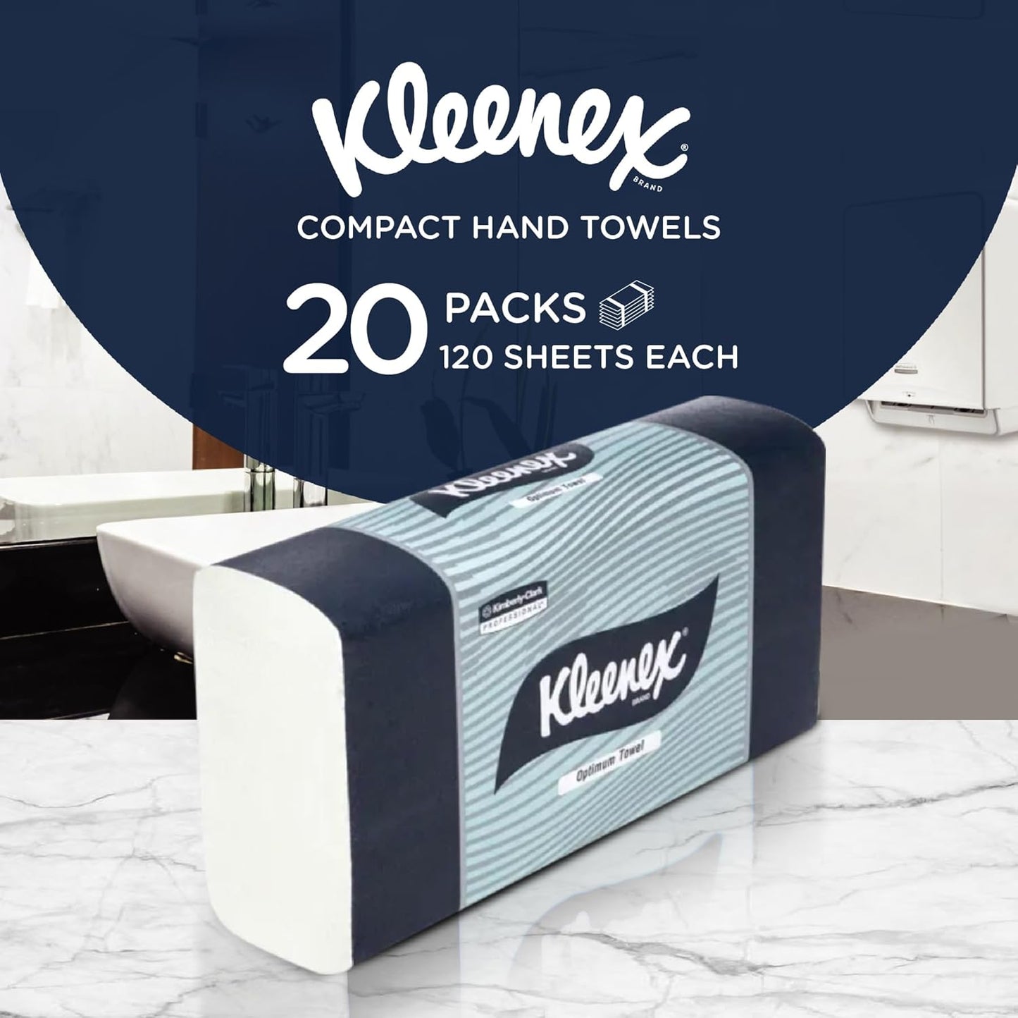 Kleenex Optimum Hand Towels – Bulk 20 Packs of 120 Sheets Ideal for Washrooms & Kitchens