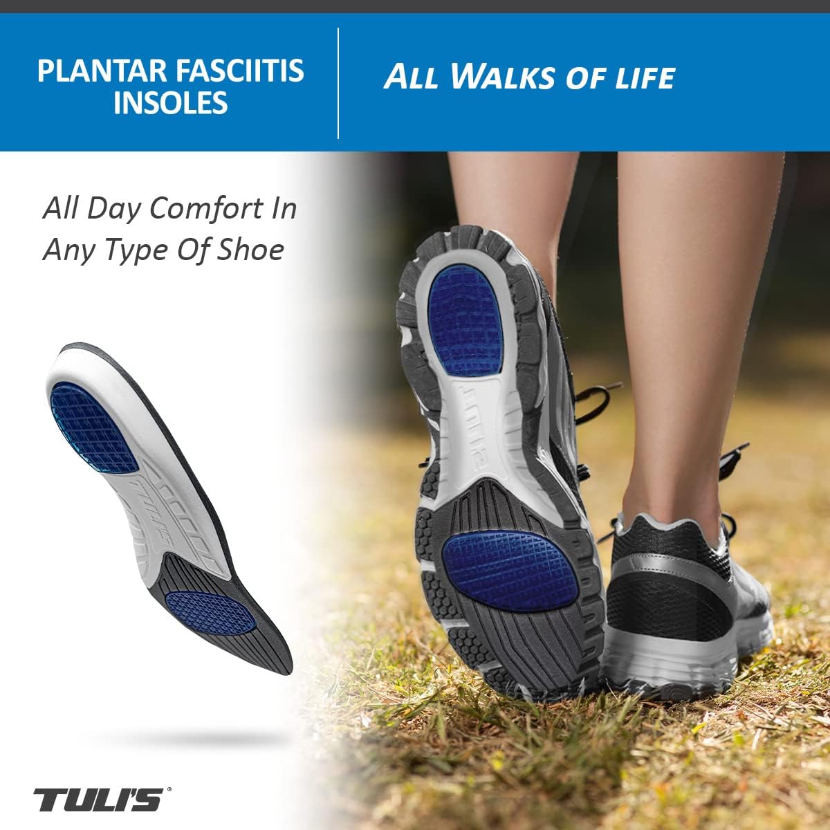 Tuli's Plantar Fasciitis Insoles / Orthotics - Full Length Arch Support Inserts for Flat Feet, High Arches, and Heel Pain Relief