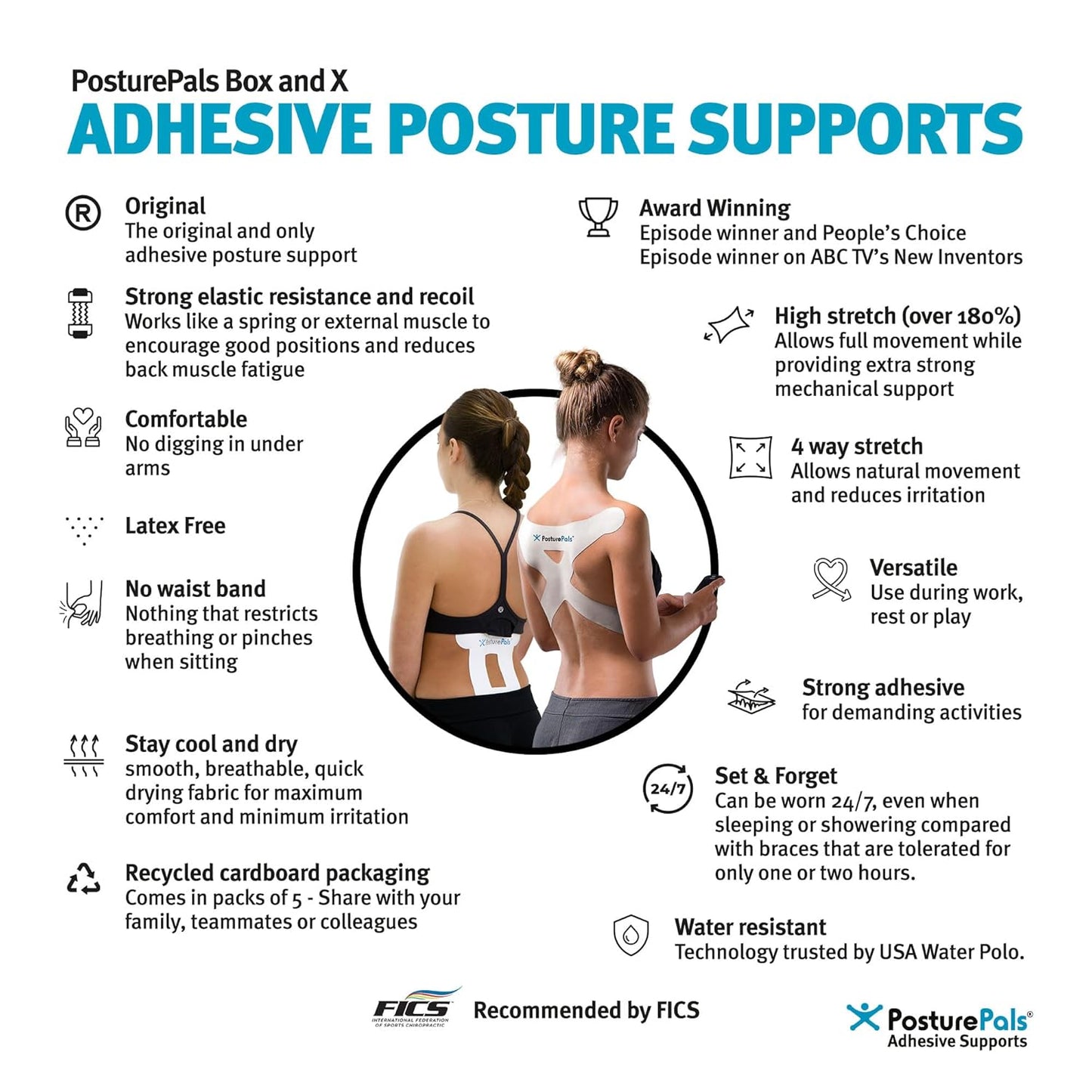 PosturePals X Shape Posture Corrector Support Tape – Large Pack of 5 | Waterproof, Versatile, Pregnancy & Injury Support