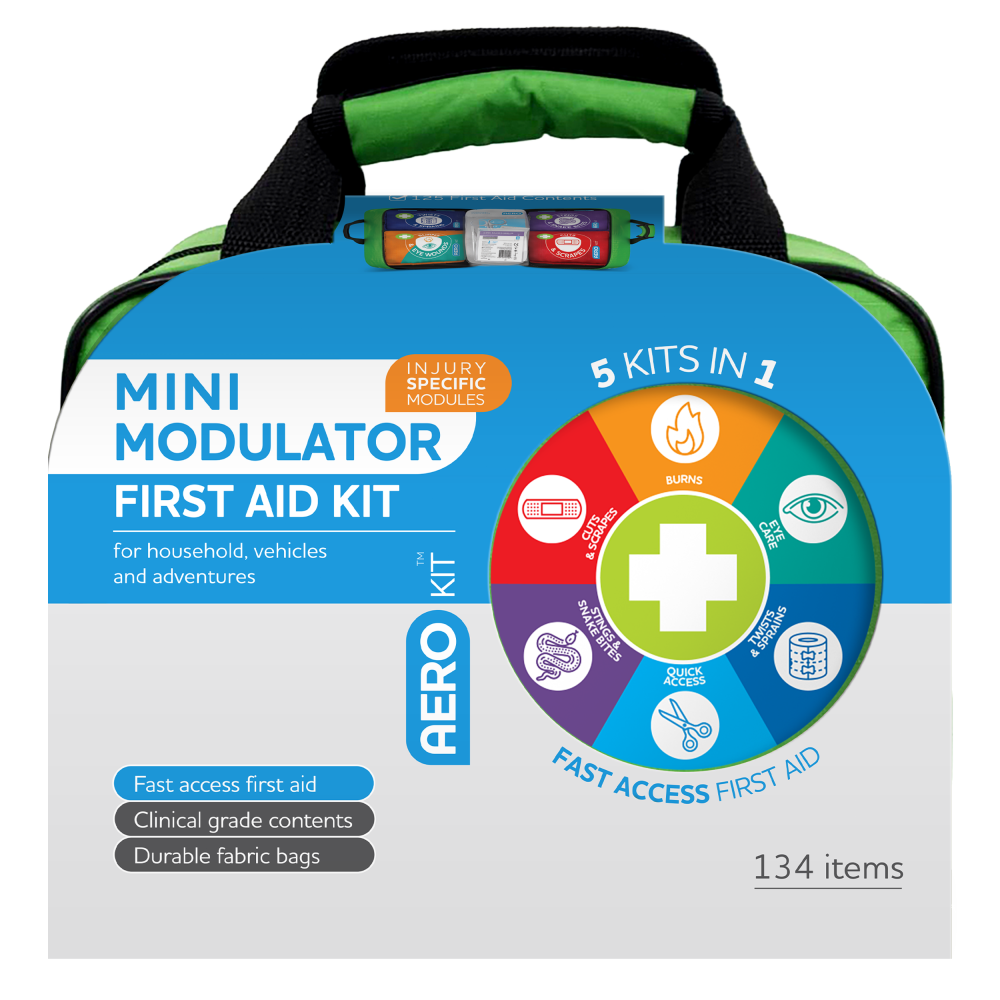 AEROKIT 3 Series Mini Modulator First Aid Kit – Softpack with 5 Colour-Coded Modules | 125 Hospital-Grade Items