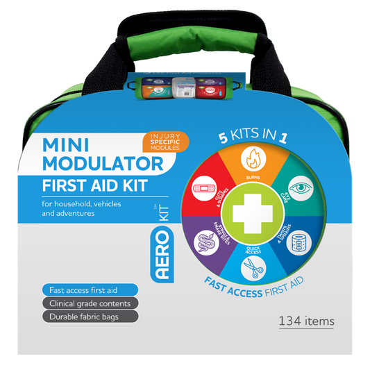 AEROKIT 3 Series Mini Modulator First Aid Kit – Softpack with 5 Colour-Coded Modules | 125 Hospital-Grade Items