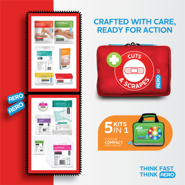 AEROKIT 3 Series Mini Modulator First Aid Kit – Softpack with 5 Colour-Coded Modules | 125 Hospital-Grade Items