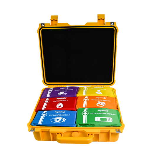 Waterproof Tough First Aid Kit – 6 Colour-Coded Modules, Tension Indicator Bandage, 43 x 38 x 15.4cm | Workplace Compliant & Durable Case