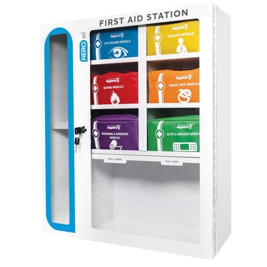 AeroKit First Aid Station – 6 Modular Units in Wall-Mounted Cabinet | Workplace Safety Solution
