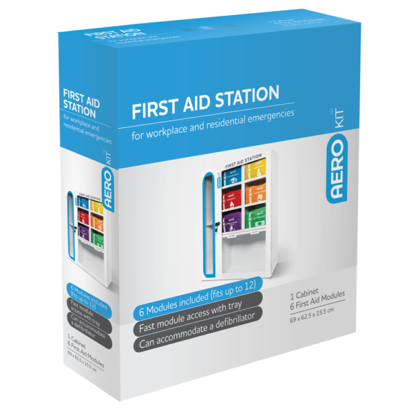 AeroKit First Aid Station – 6 Modular Units in Wall-Mounted Cabinet | Workplace Safety Solution