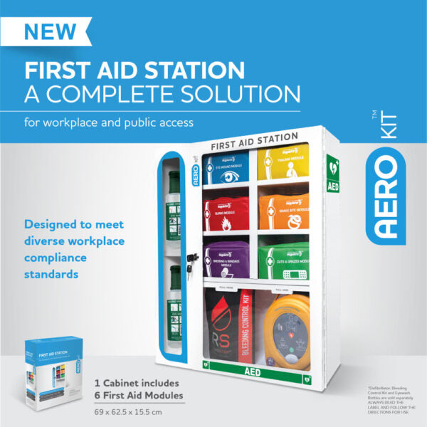 AeroKit First Aid Station – 6 Modular Units in Wall-Mounted Cabinet | Workplace Safety Solution