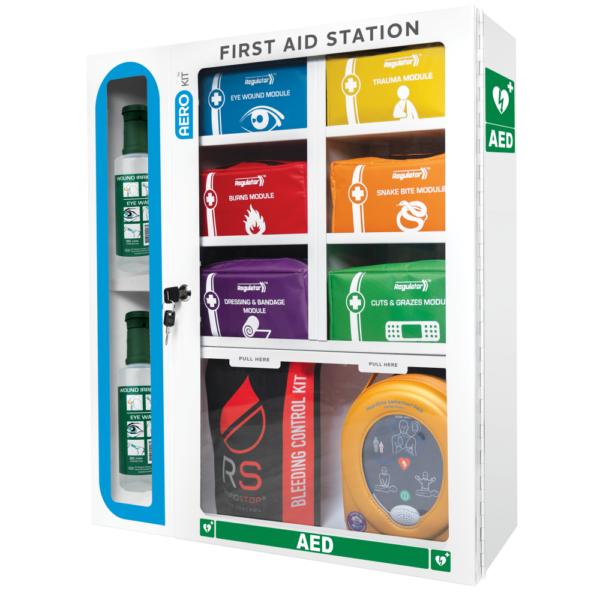AeroKit First Aid Station – 6 Modular Units in Wall-Mounted Cabinet | Workplace Safety Solution
