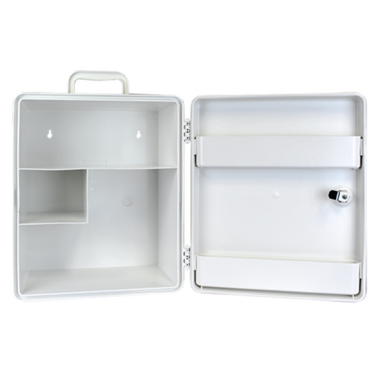 Large White Plastic Cabinet with Key Latch | Secure First Aid Storage Solution