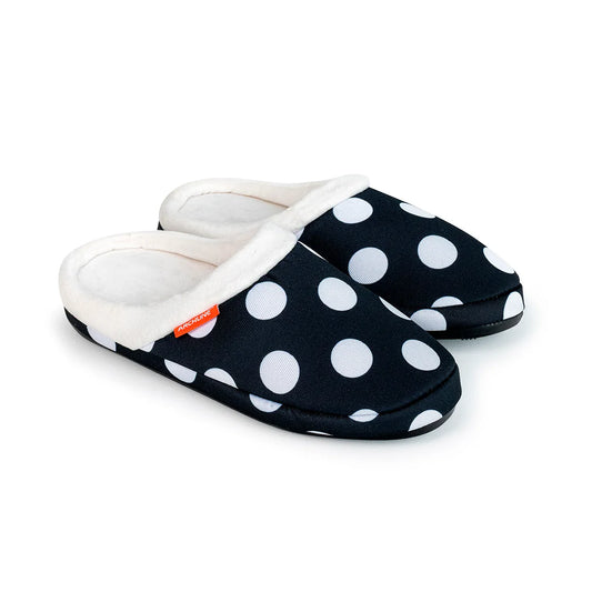Archline Orthotic Slippers - Slip On Scuffs Black Polkadot