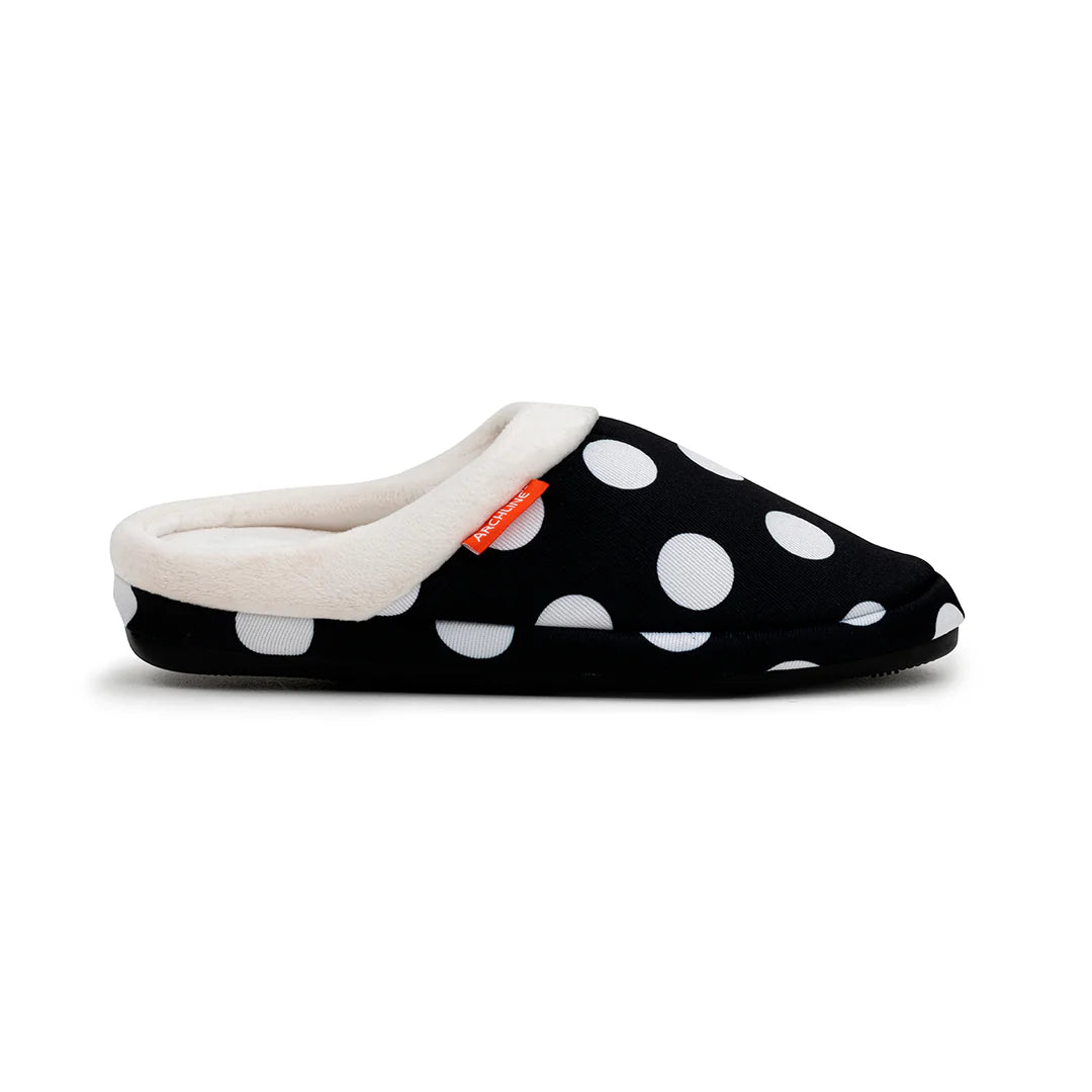 Archline Orthotic Slippers - Slip On Scuffs Black Polkadot