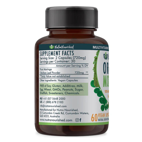 Organic Pure Moringa Leaf Capsules, 60 Vegan Capsules