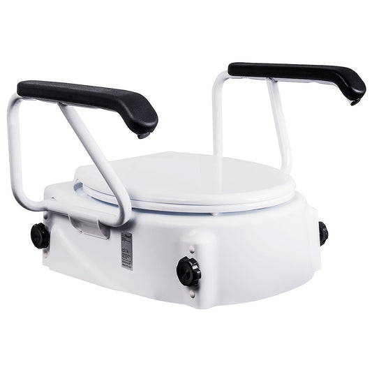 Adjustable Raised Toilet Seat with Armrests for Seniors, Height Adjustable 50-150mm, Fits Standard Aussie Toilets