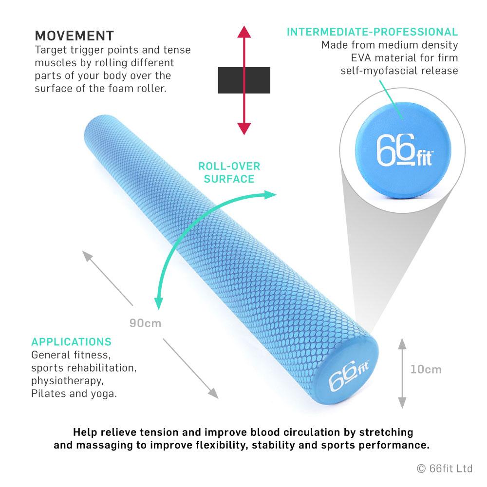Light Blue EVA Foam Roller 10cm x 90cm - Ideal for Muscle Relief & Pilates Fitness