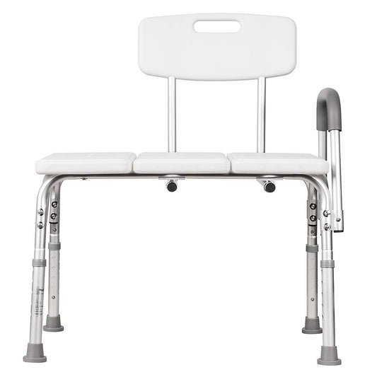 Adjustable Height Bath Transfer Bench with Backrest & Removable Arm - Safe & Comfortable Shower Support