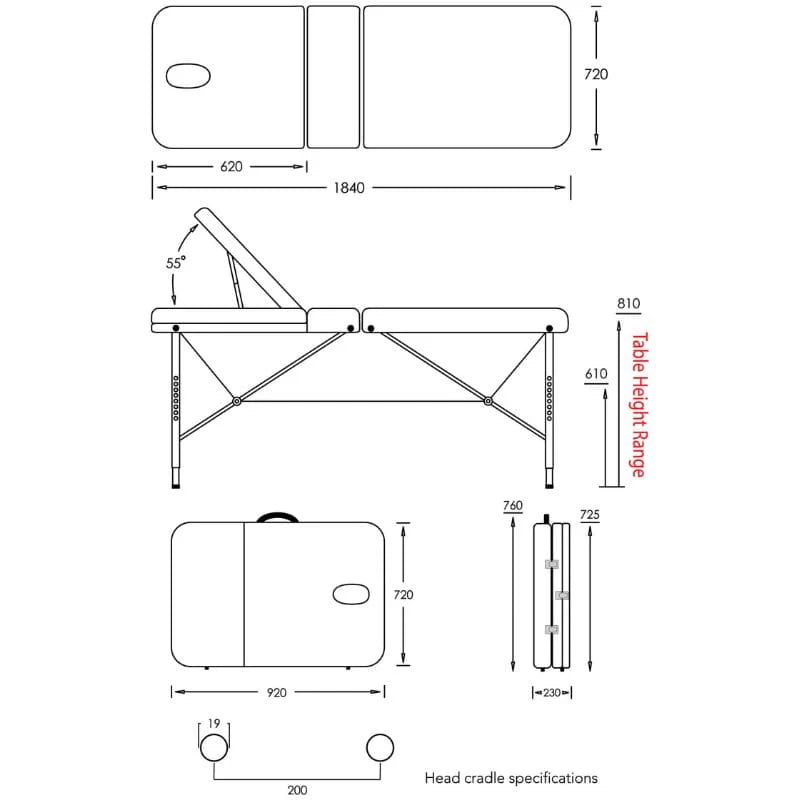 Commercial Elite Lightweight Portable Massage Table — 1840 x 635mm, 12.4kg