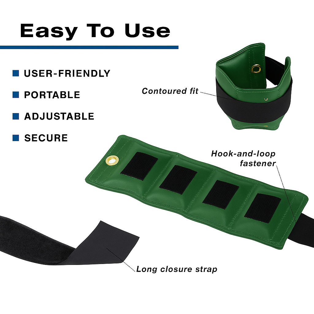 Green strap with features labeled on a white background