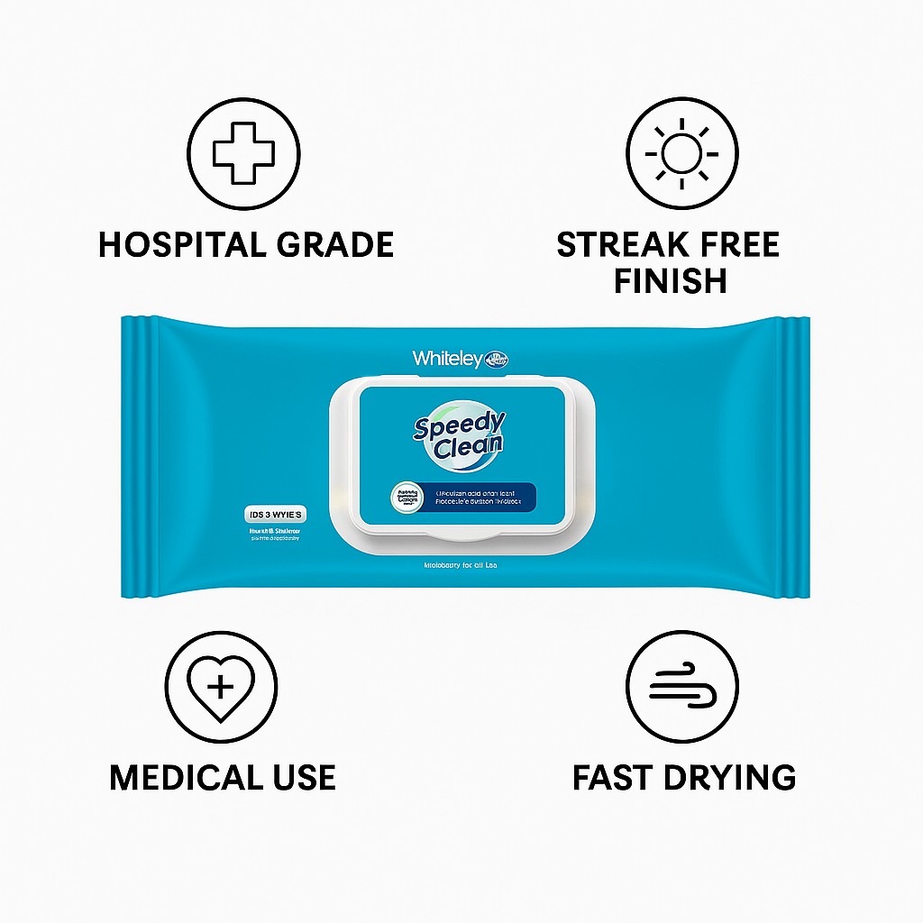 Speedy Clean Neutral Detergent Wipes – 80 Pack, Hospital Grade, Streak-Free Finish, Fast-Drying, Ideal for Medical & Dental Clinics