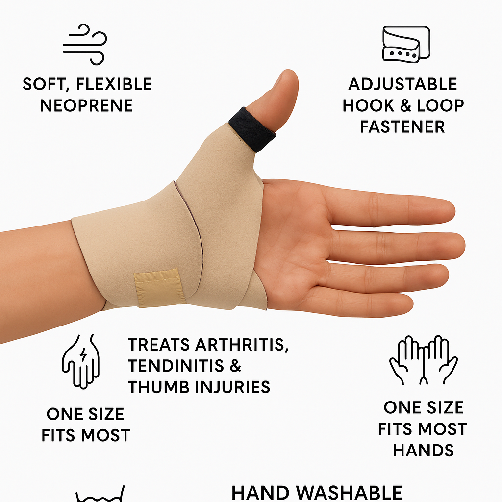 Neoprene Thumb Support for Arthritis & Tendinitis Relief - Medical Grade - One Size Fits Most Hands