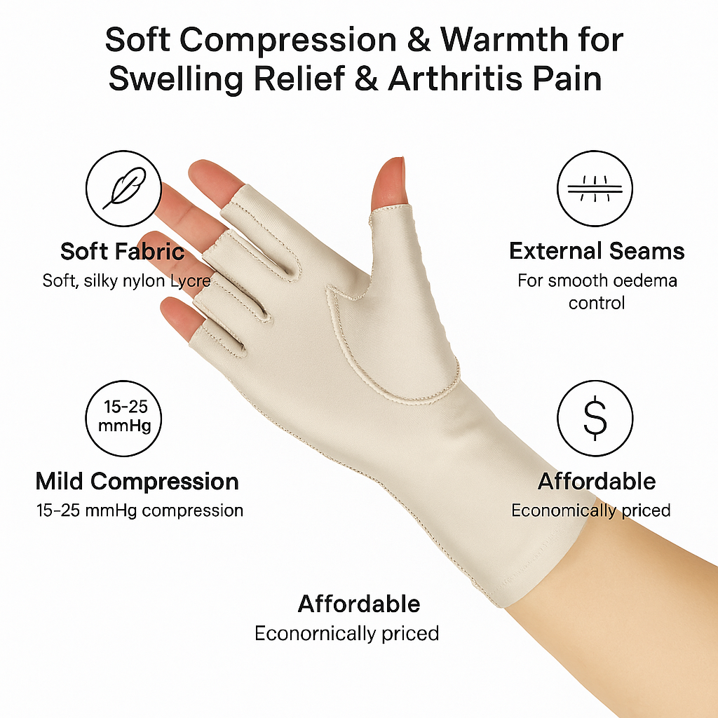 Oedema Glove 3/4 Finger - Soft Compression & Warmth for Swelling Relief & Arthritis Pain