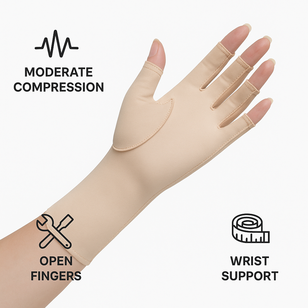 Norco 3/4 Finger Edema Gloves - Over Wrist - Soothing Compression for Arthritis & Swelling Relief (15-25mmHg)
