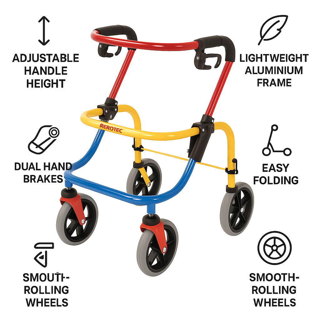 Child Walker Rollator - Lightweight & Adjustable Kids Walker with Dual Brakes
