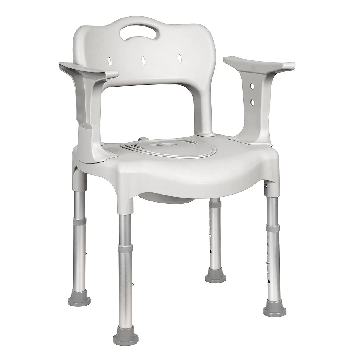 3-in-1 Commode Shower Chair with Adjustable Height and Removable Bucket for Seniors and Disabled