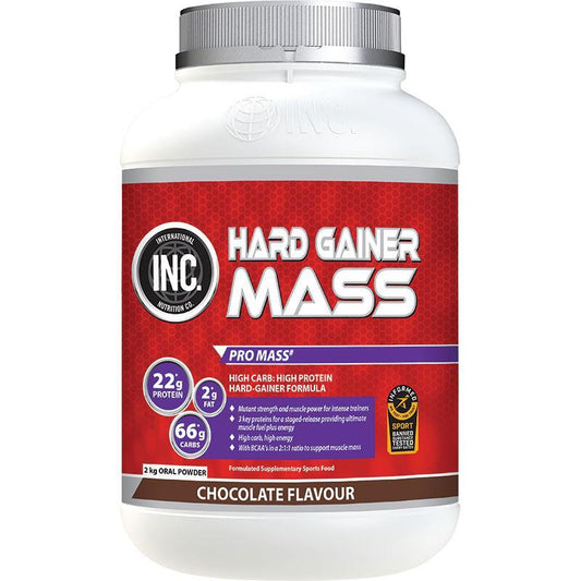 INC Hardgainer Mass Protein Powder 2kg – High Carb, High Energy Chocolate Supplement for Muscle Gain & Recovery