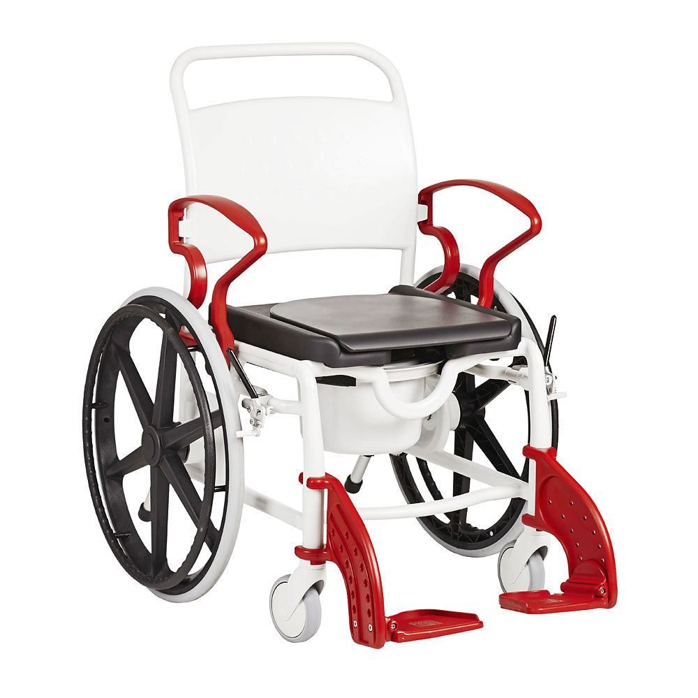 Rebotec Genf Self-Propelled Shower Commode Wheelchair - Hospital Grade, Red, 130kg Capacity