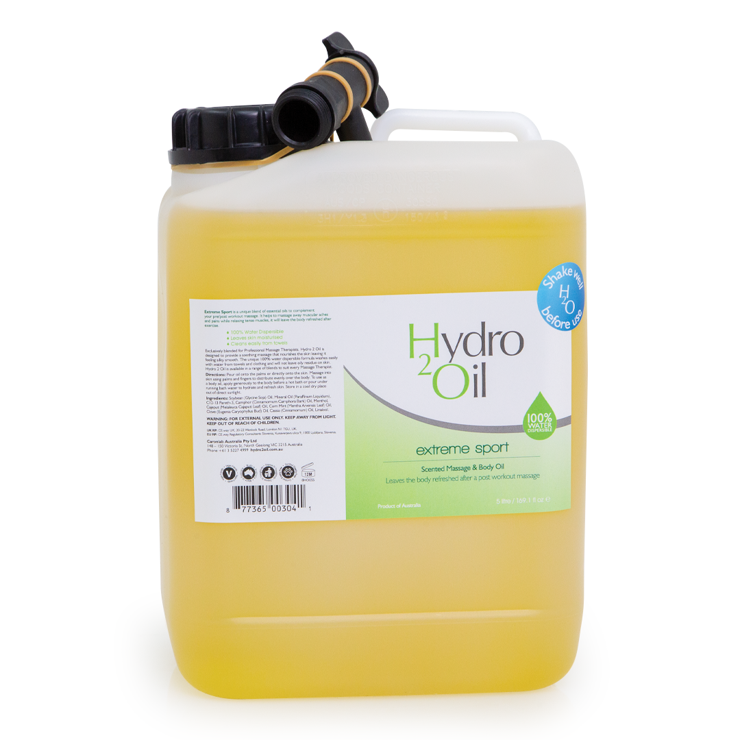 Hydro 2 Oil Extreme Sport Massage Oil - Water Dispersible Formula with Cooling Essential Oils