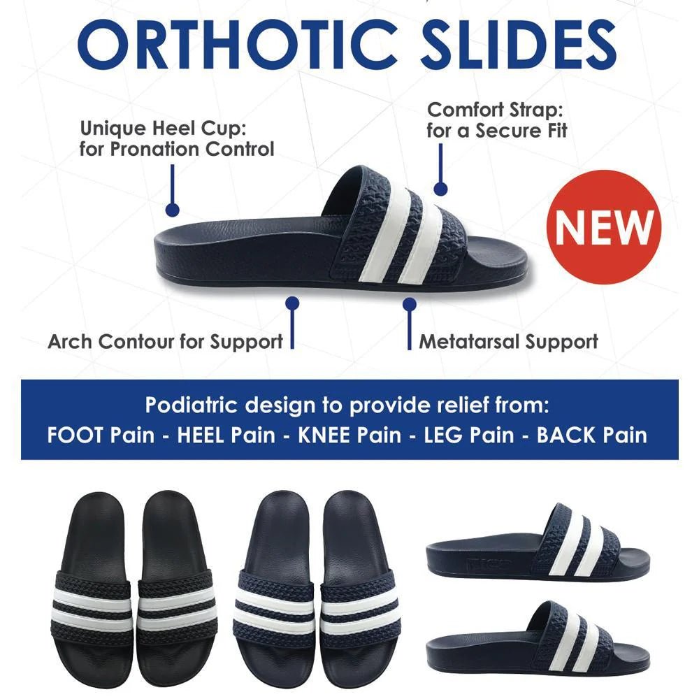 ICB Orthotic Slides - Black, Supportive and Comfortable Slides for Everyday Wear