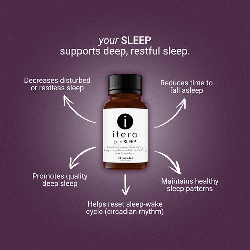 Itera Health Your SLEEP – Natural Sleep Support | Magnesium, Passiflora & Terpenes – 30 Capsules