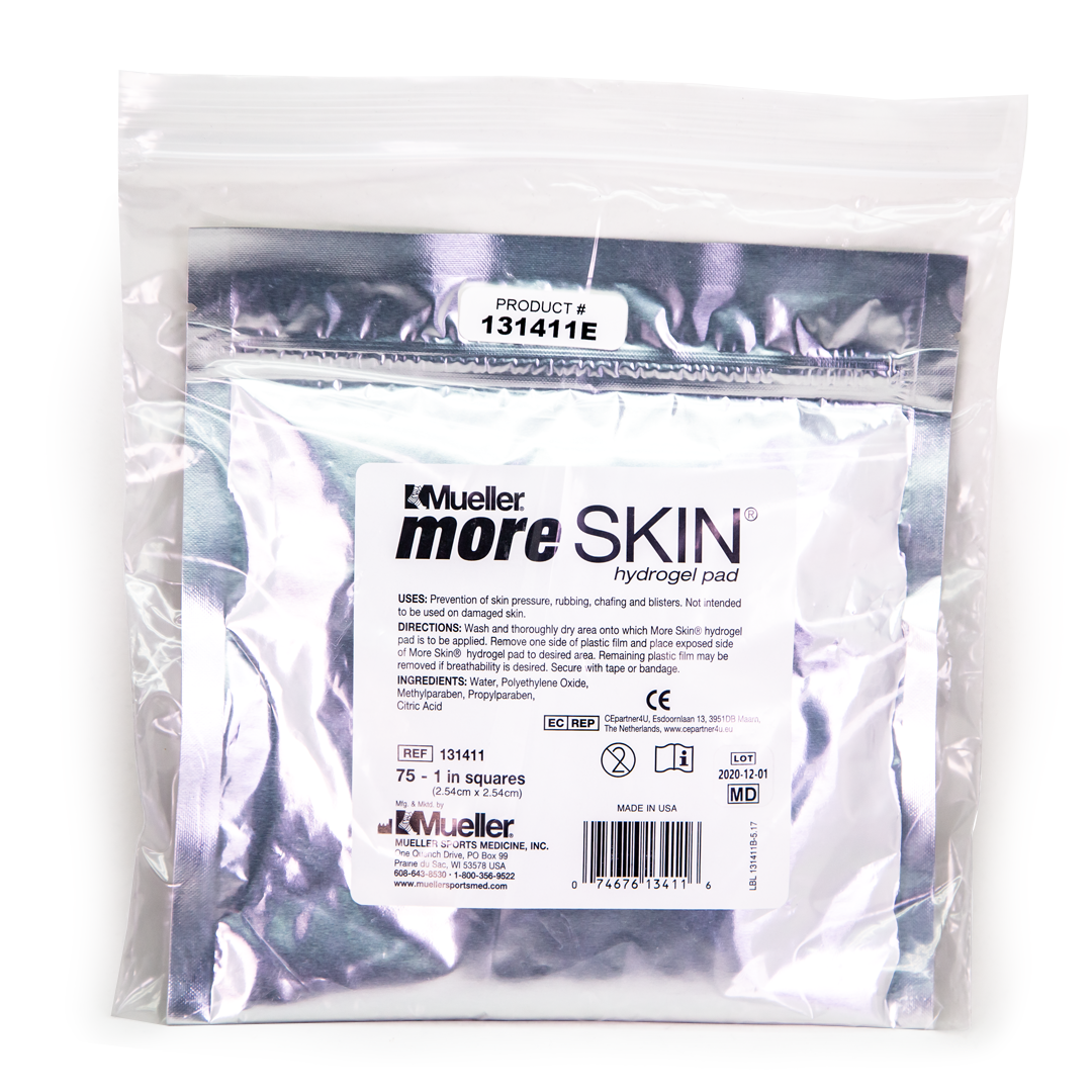 Mueller More Skin 2.5cm Hydrogel Pad Squares 75-Pack for Skin Protection and Healing