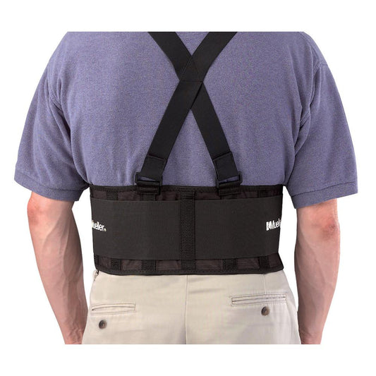 Mueller Black Back Support with Suspenders for Pain Relief & Posture
