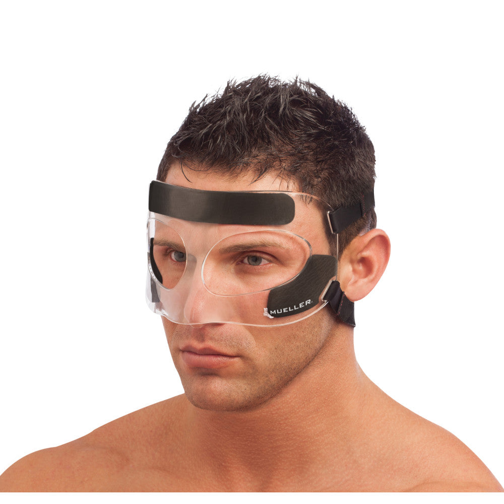 Mueller Face Guard for Nose & Face Injury Protection | Clear, One Size Fits Most | Ideal for Sports & Fitness