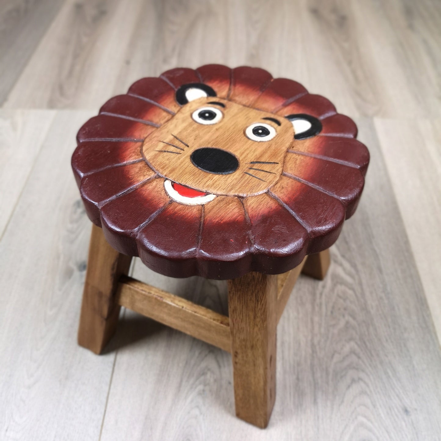 Premium Kids Wooden Lion Stool – Handmade Solid Wood Toilet Training and Step Stool