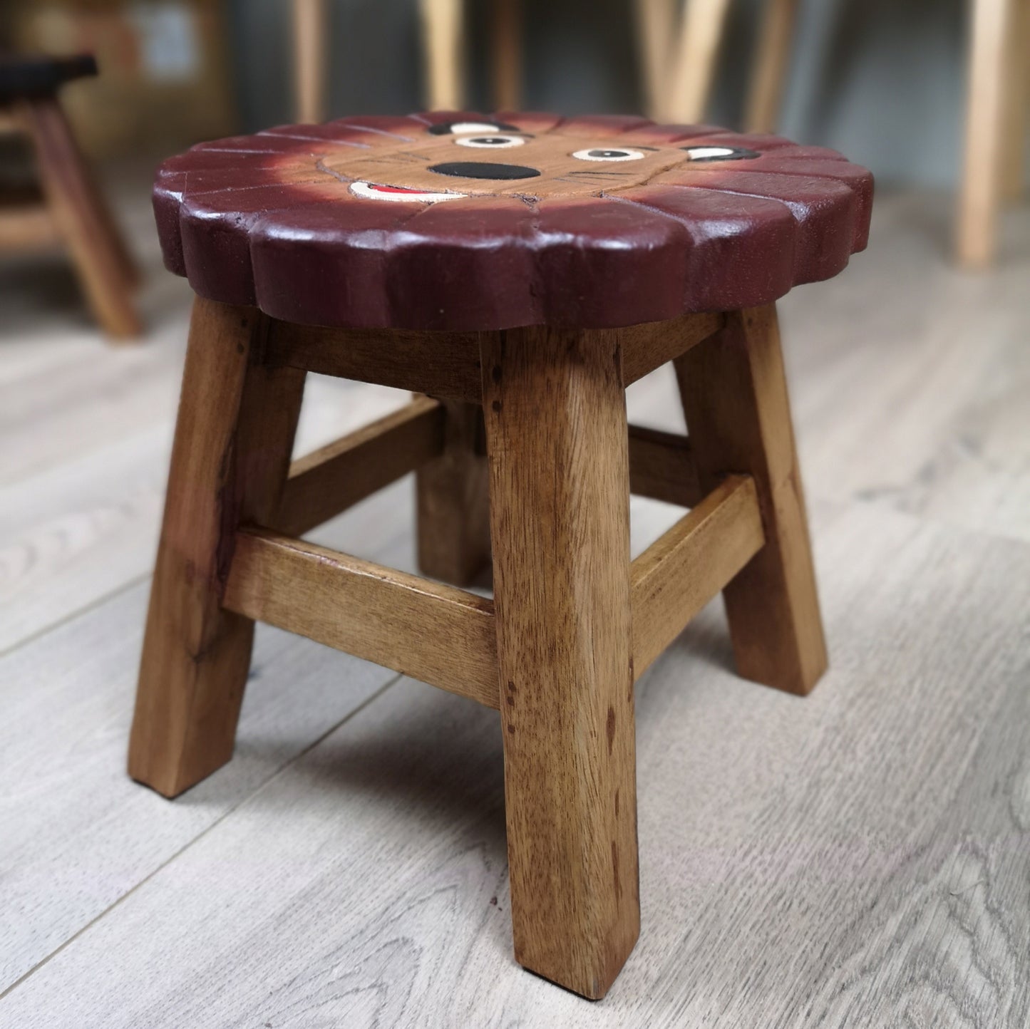 Premium Kids Wooden Lion Stool – Handmade Solid Wood Toilet Training and Step Stool